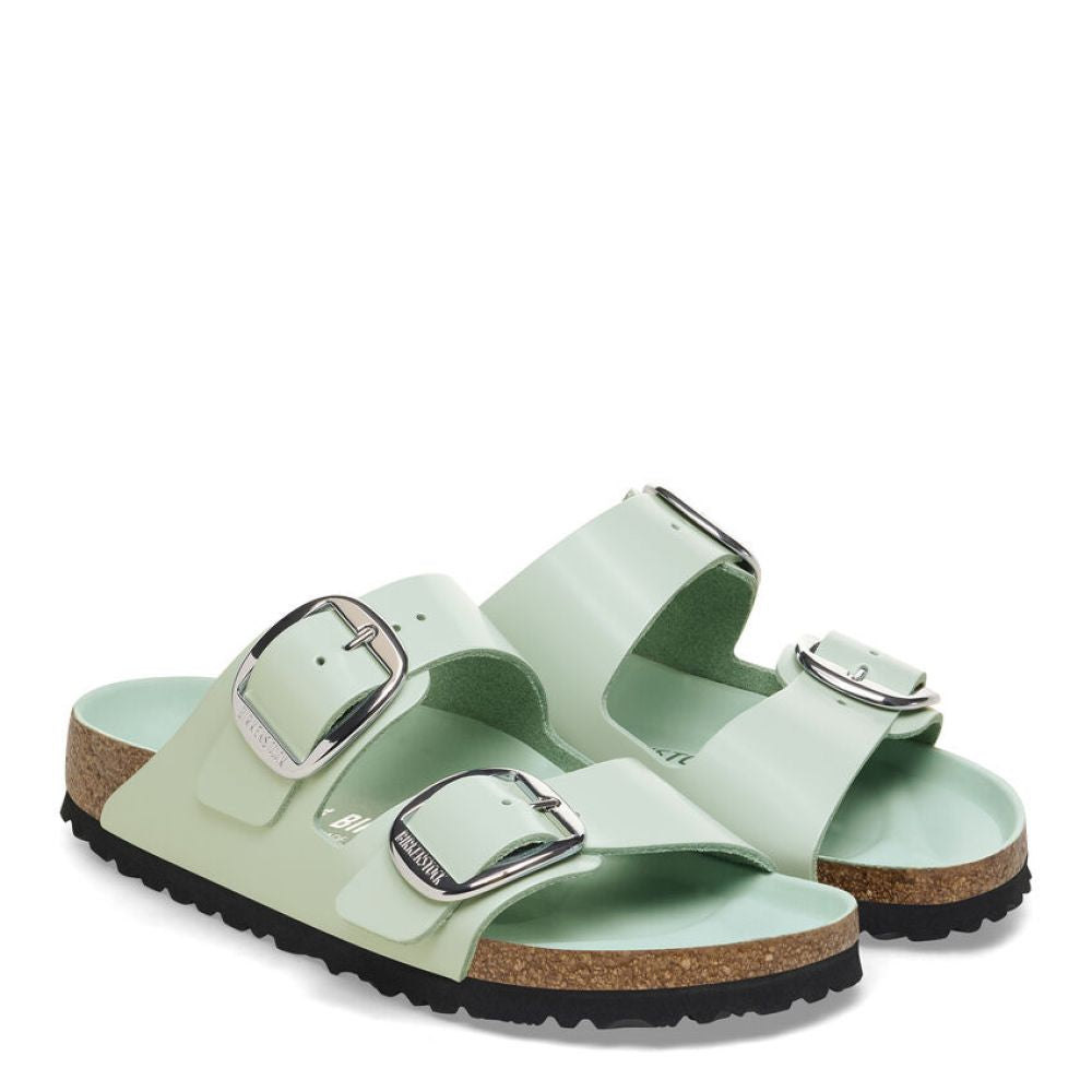 Birkenstock Women's Arizona Big Buckle Natural Leather Patent in High Shine Surf Green (Narrow Width)