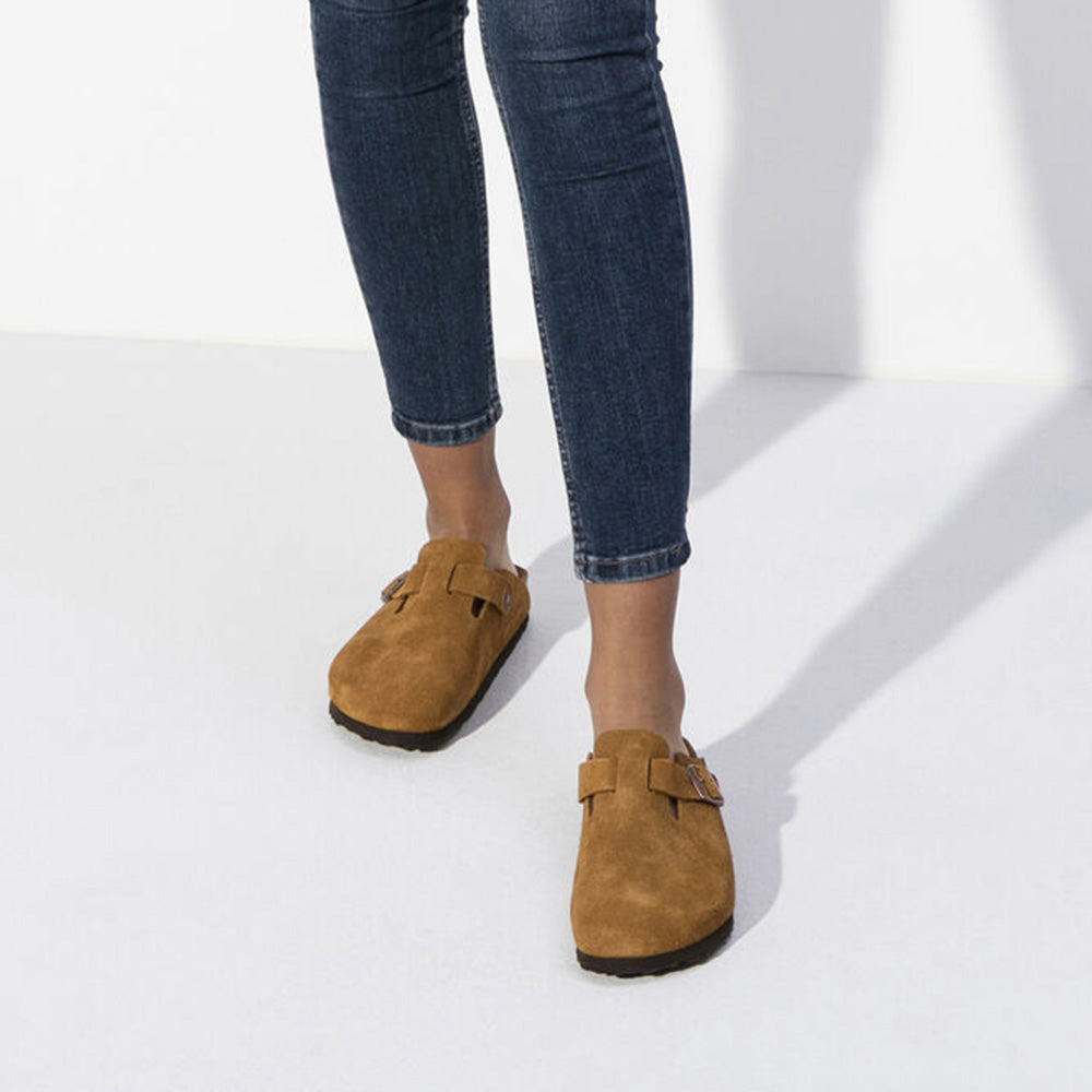 Birkenstock Women's Boston Softbed Suede Leather in Mink (Narrow Width)