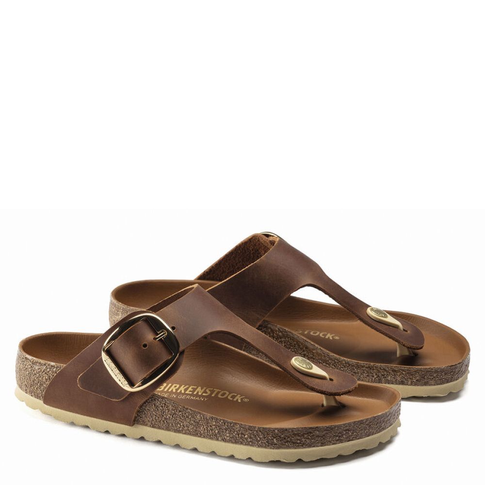 Birkenstock Women's Gizeh Big Buckle Leather in Cognac