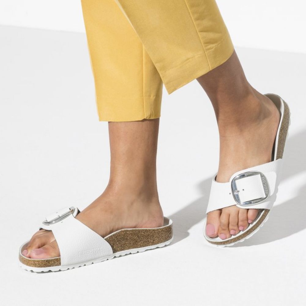 Birkenstock Women's Madrid Big Buckle Leather in White (Narrow Width)