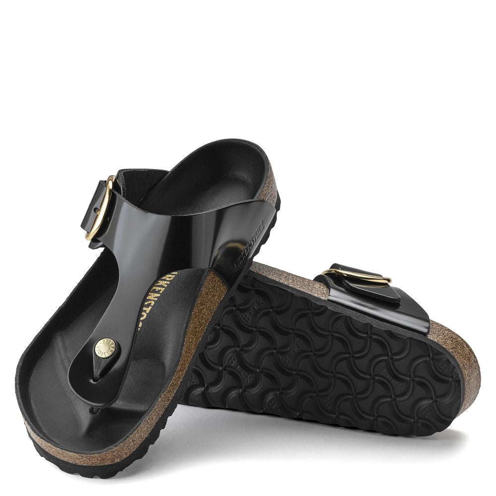 Birkenstock Women's Gizeh Big Buckle Natural Leather Patent in Black