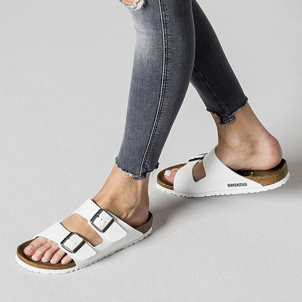 Birkenstock Women's Arizona Birko-Flor in White (Narrow Width)