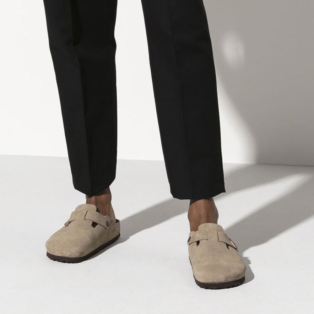 Birkenstock Men's Boston Softbed Suede Leather in Taupe