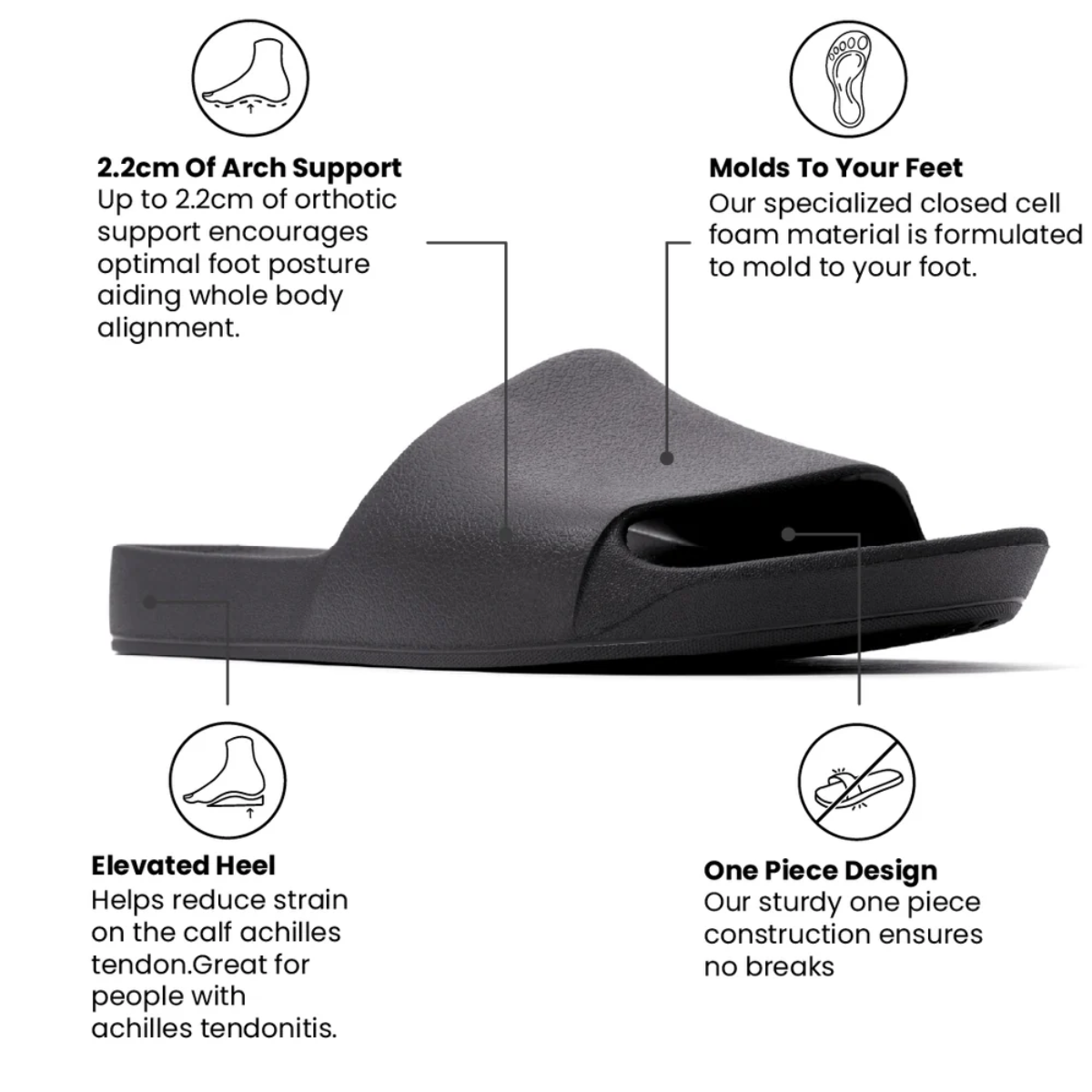 Archies Arch Support Slides in Black