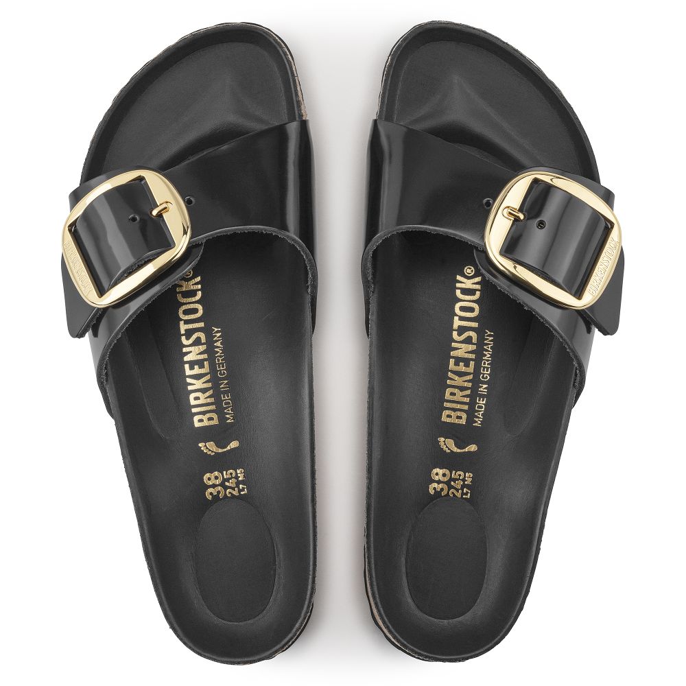 Birkenstock Women's Madrid Big Buckle Leather in High Shine Black (Narrow Width)