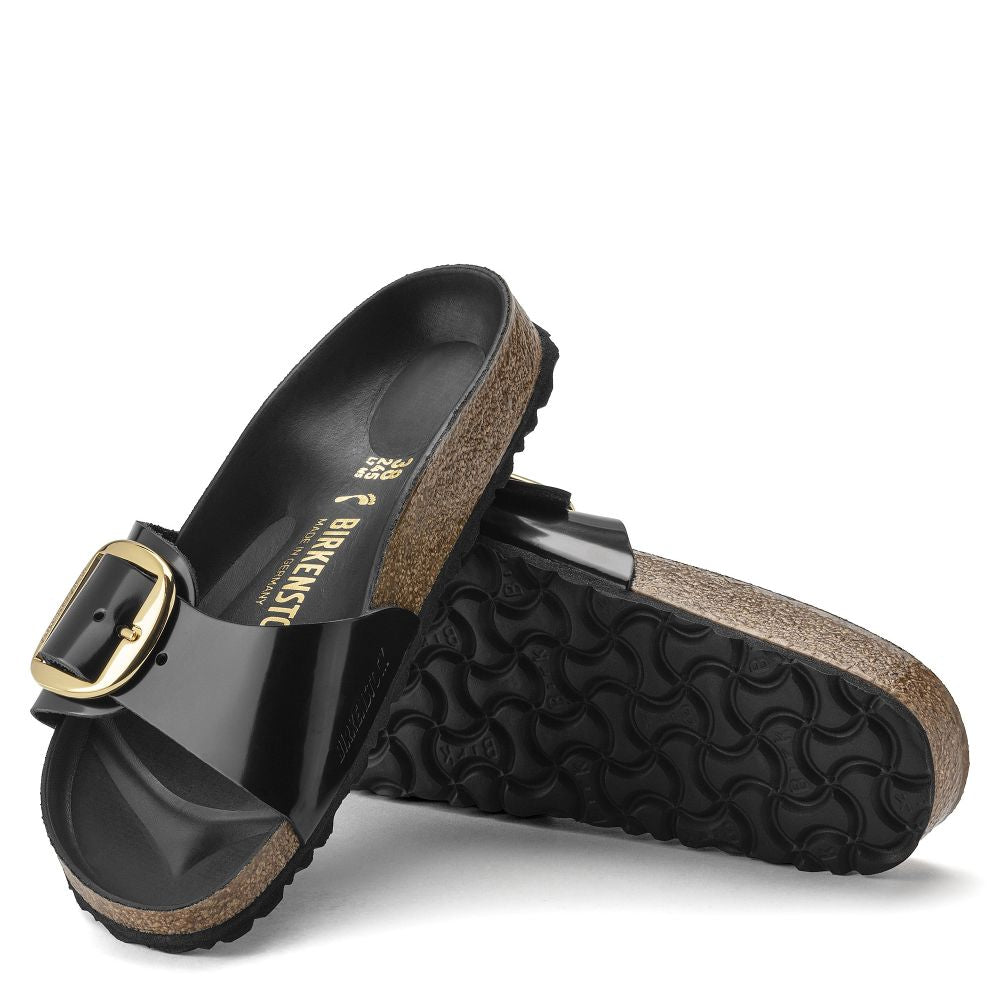 Birkenstock Women's Madrid Big Buckle Leather in High Shine Black (Narrow Width)
