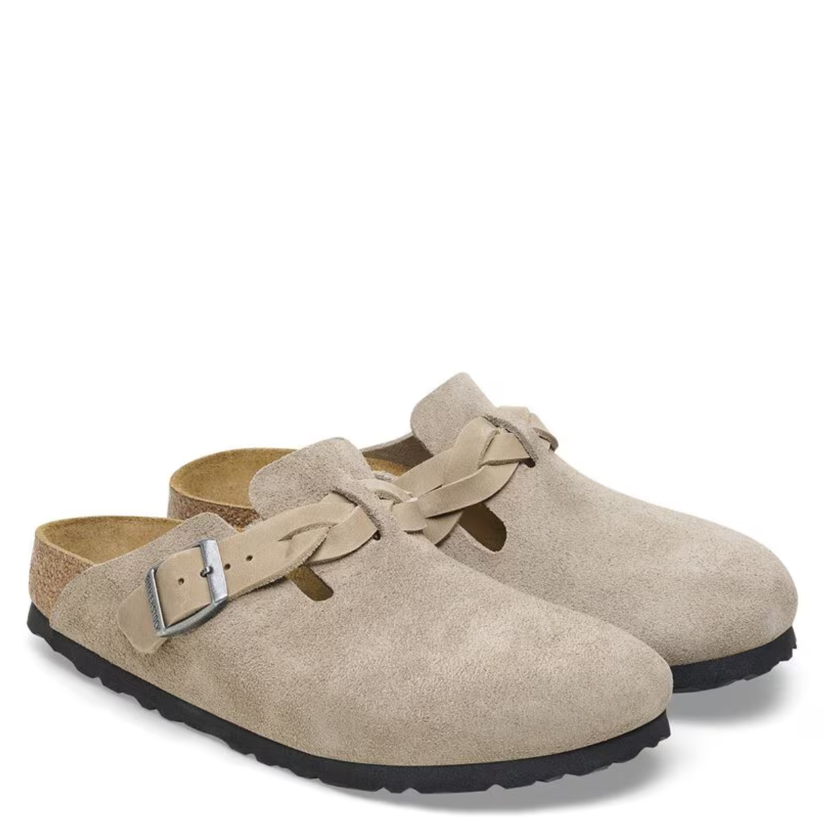 Birkenstock Women's Boston Braided Suede Leather in Taupe