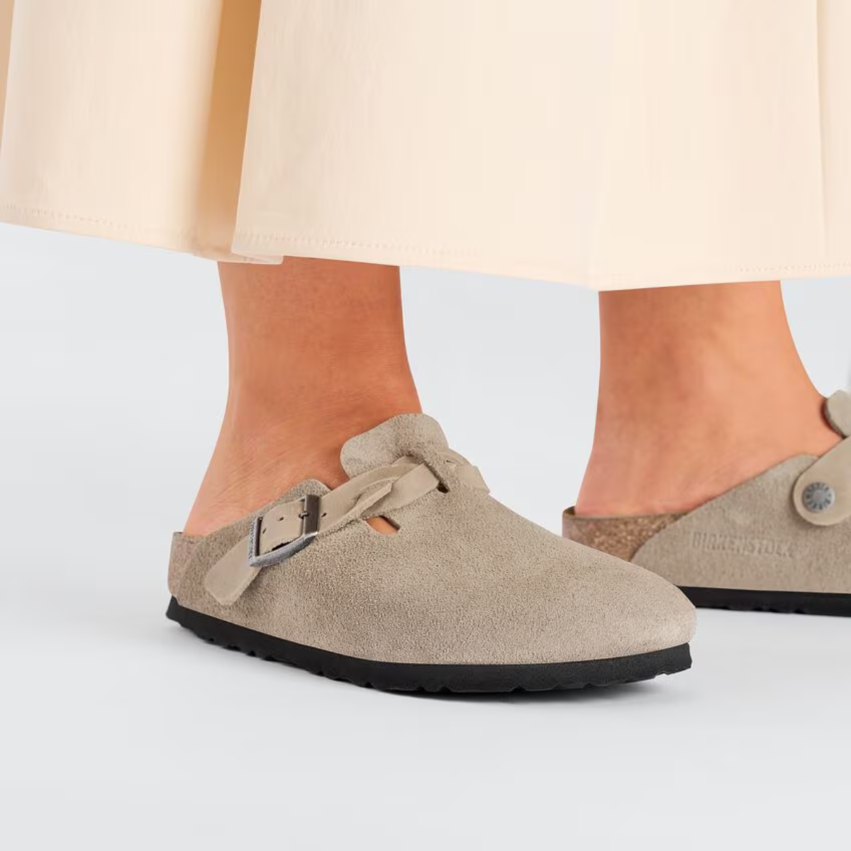 Birkenstock Women's Boston Braided Suede Leather in Taupe