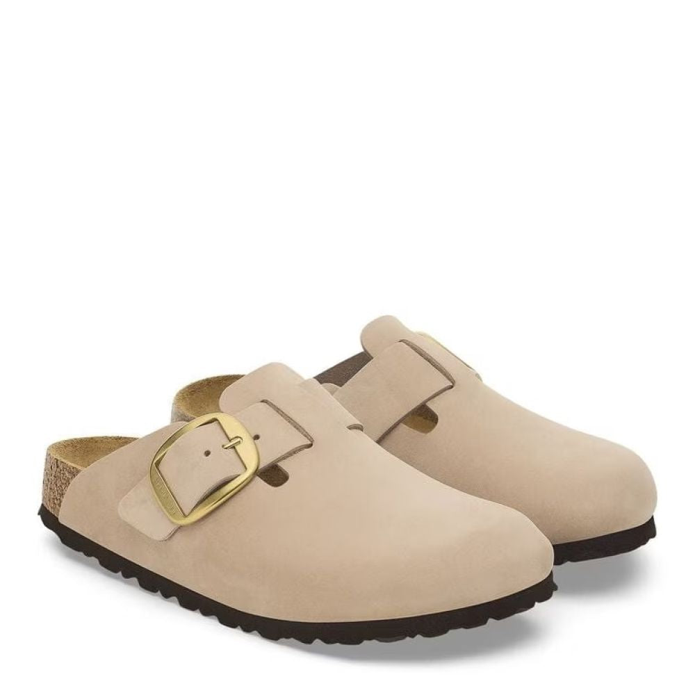 Birkenstock Women's Boston Big Buckle Nubuck Leather in Sandcastle (Narrow Width)