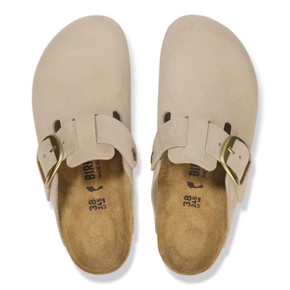 Birkenstock Women's Boston Big Buckle Nubuck Leather in Sandcastle (Narrow Width)