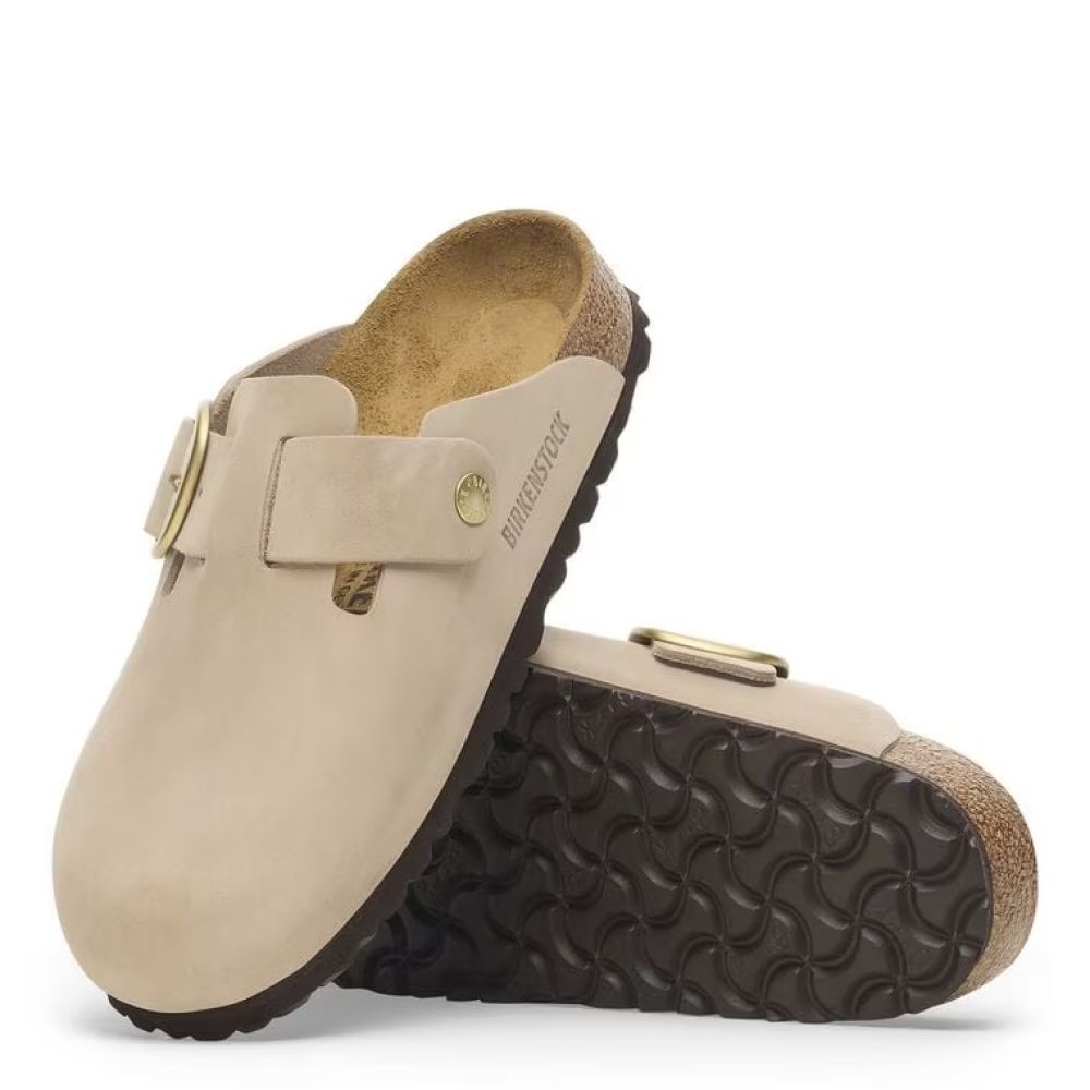 Birkenstock Women's Boston Big Buckle Nubuck Leather in Sandcastle (Narrow Width)