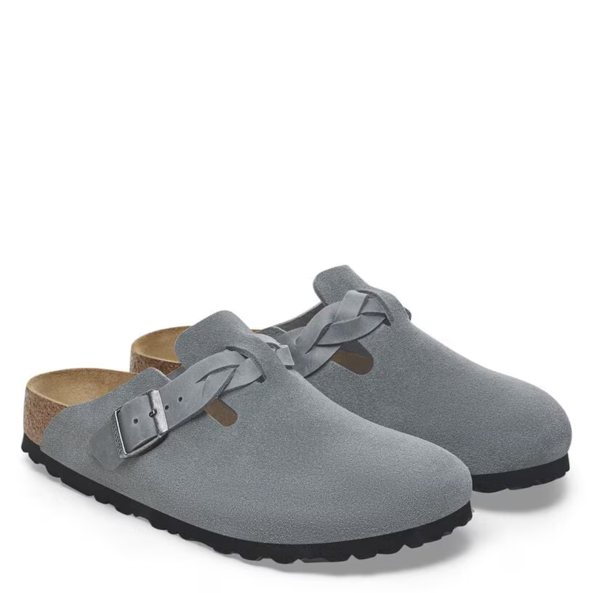 Birkenstock Women's Boston Braided Suede Leather in Basalt Gray