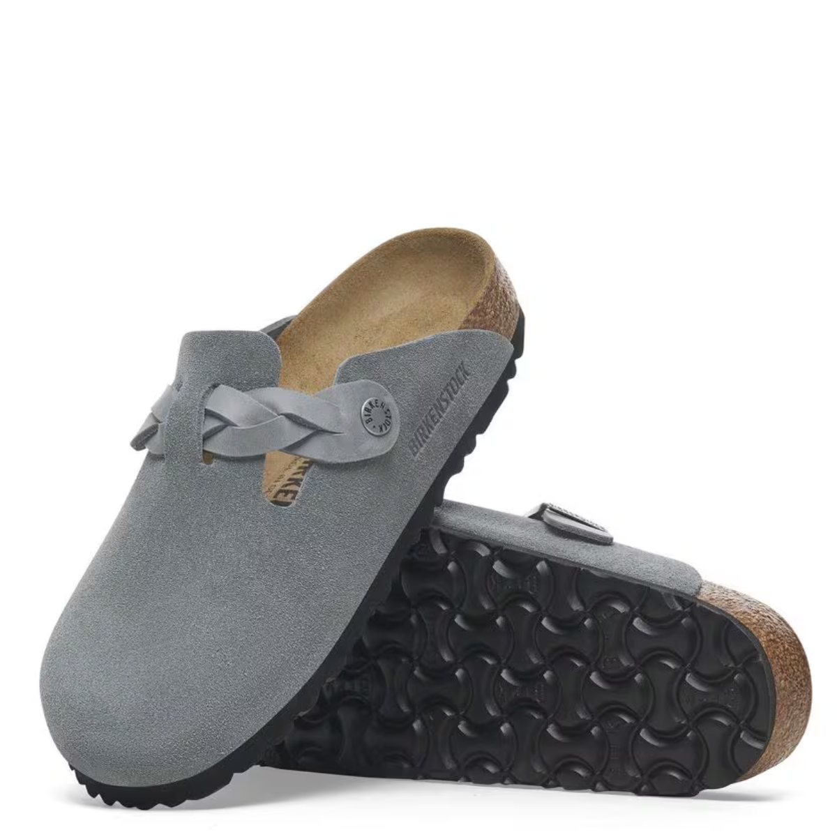 Birkenstock Women's Boston Braided Suede Leather in Basalt Gray