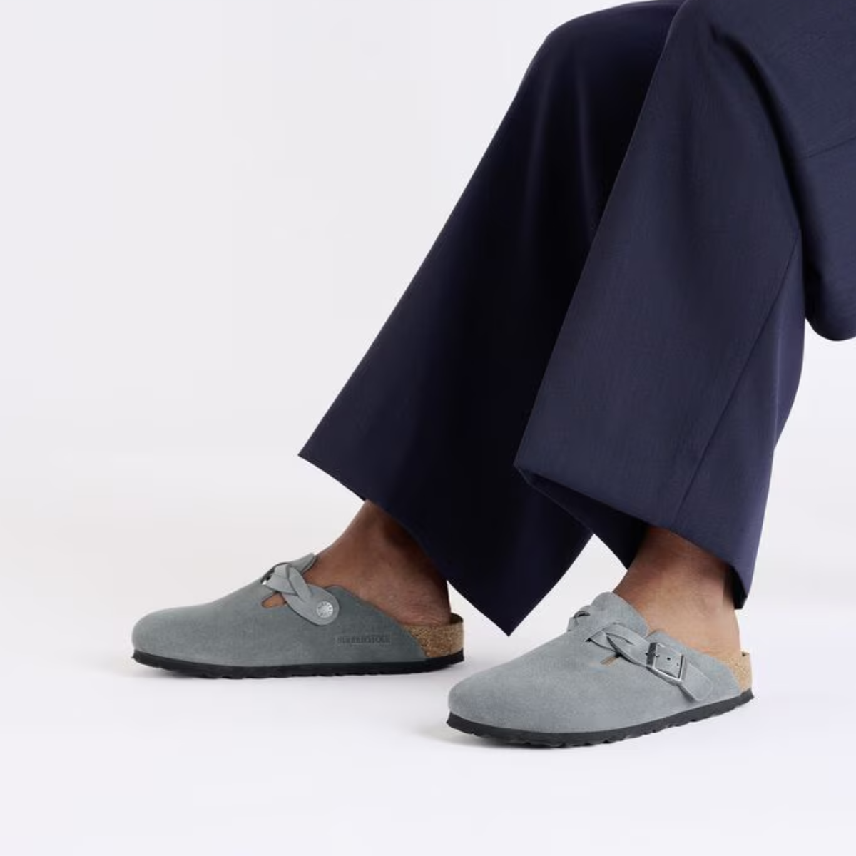 Birkenstock Women's Boston Braided Suede Leather in Basalt Gray