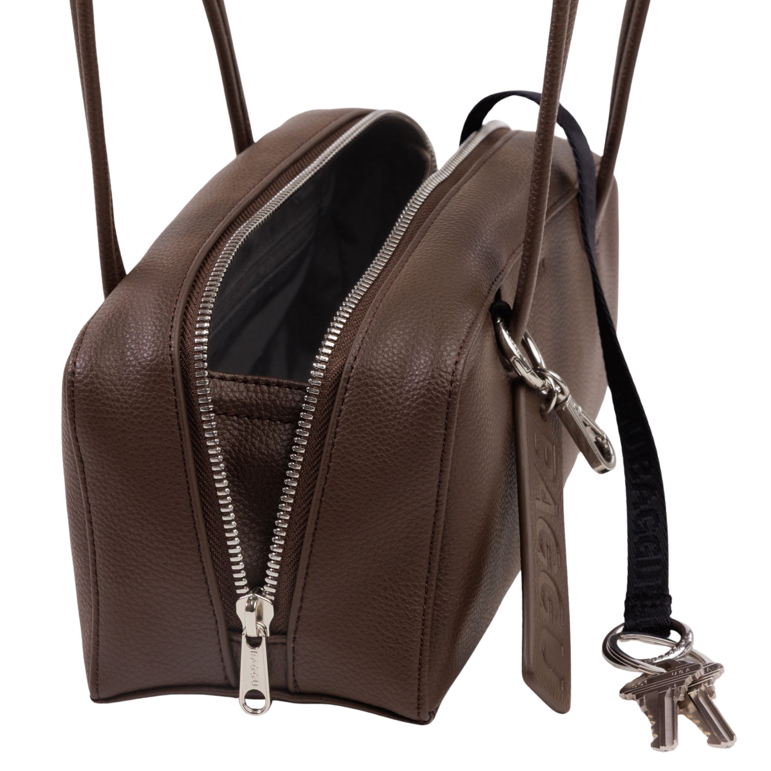 Baggu Small Recycled Leather Bowler Bag in Brown – Te Koop