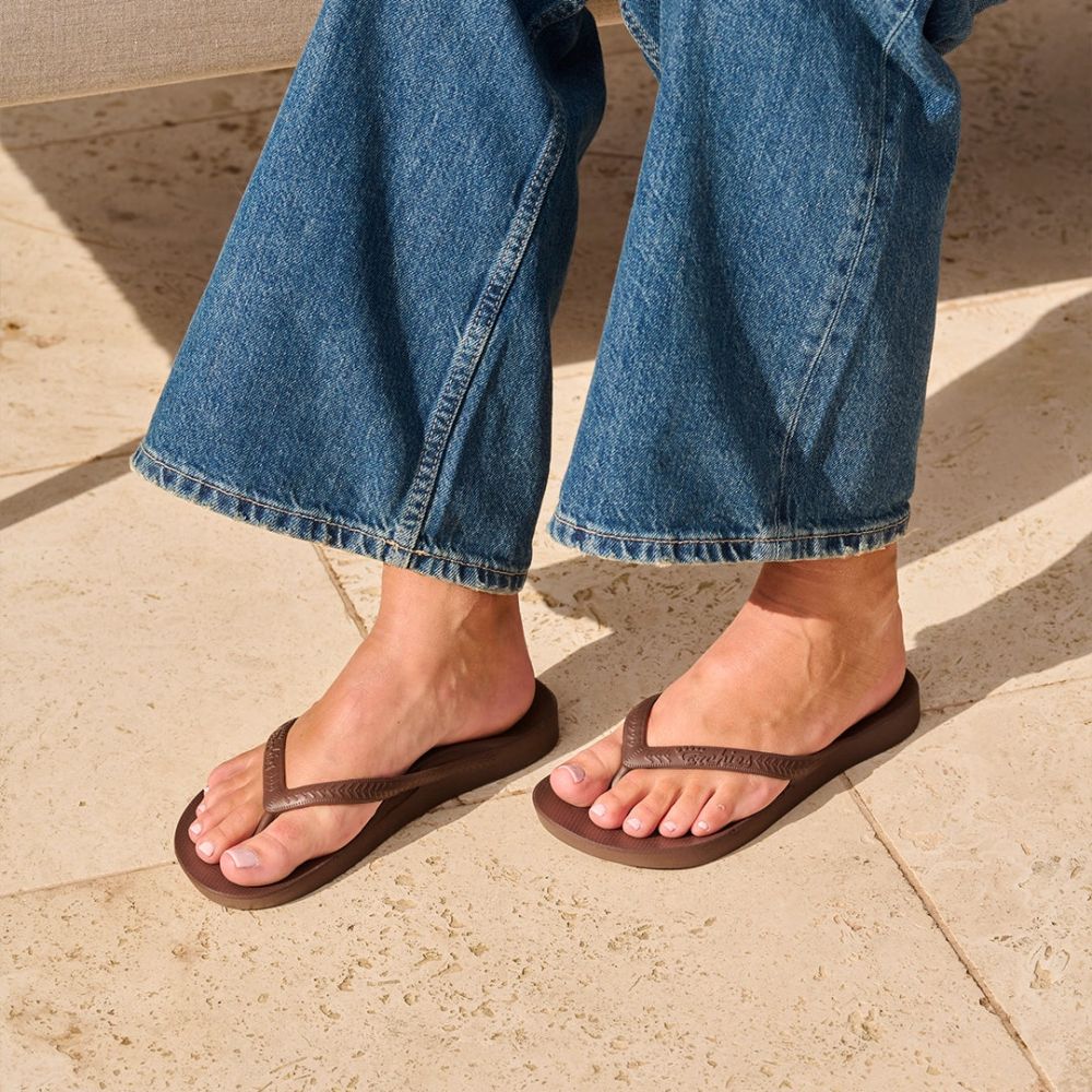 Archies Arch Support Flip Flops in Brown