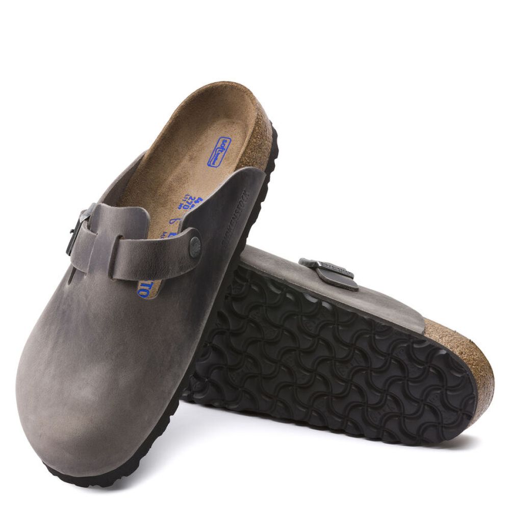 Birkenstock Men's Boston Softbed Oiled Leather in Iron