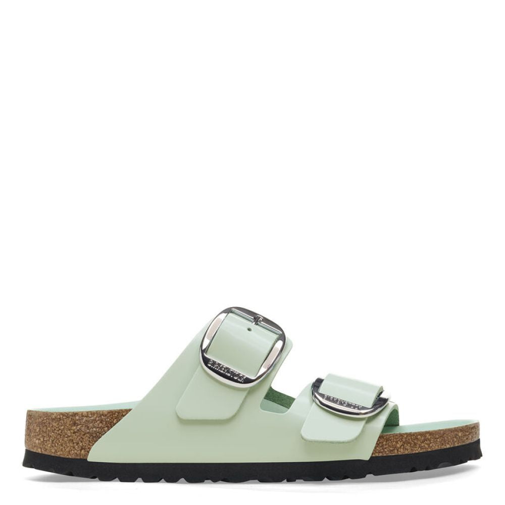 Birkenstock Women's Arizona Big Buckle Natural Leather Patent in High Shine Surf Green (Narrow Width)