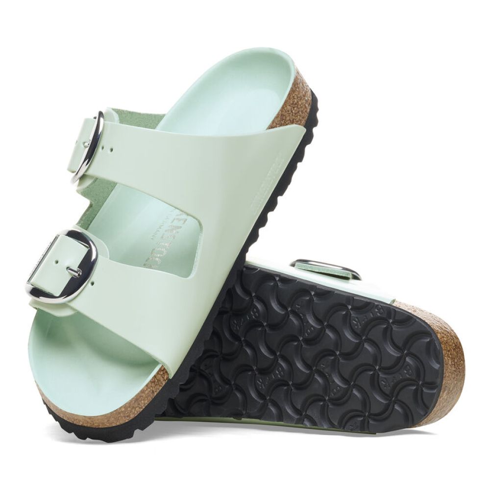 Birkenstock Women's Arizona Big Buckle Natural Leather Patent in High Shine Surf Green (Narrow Width)