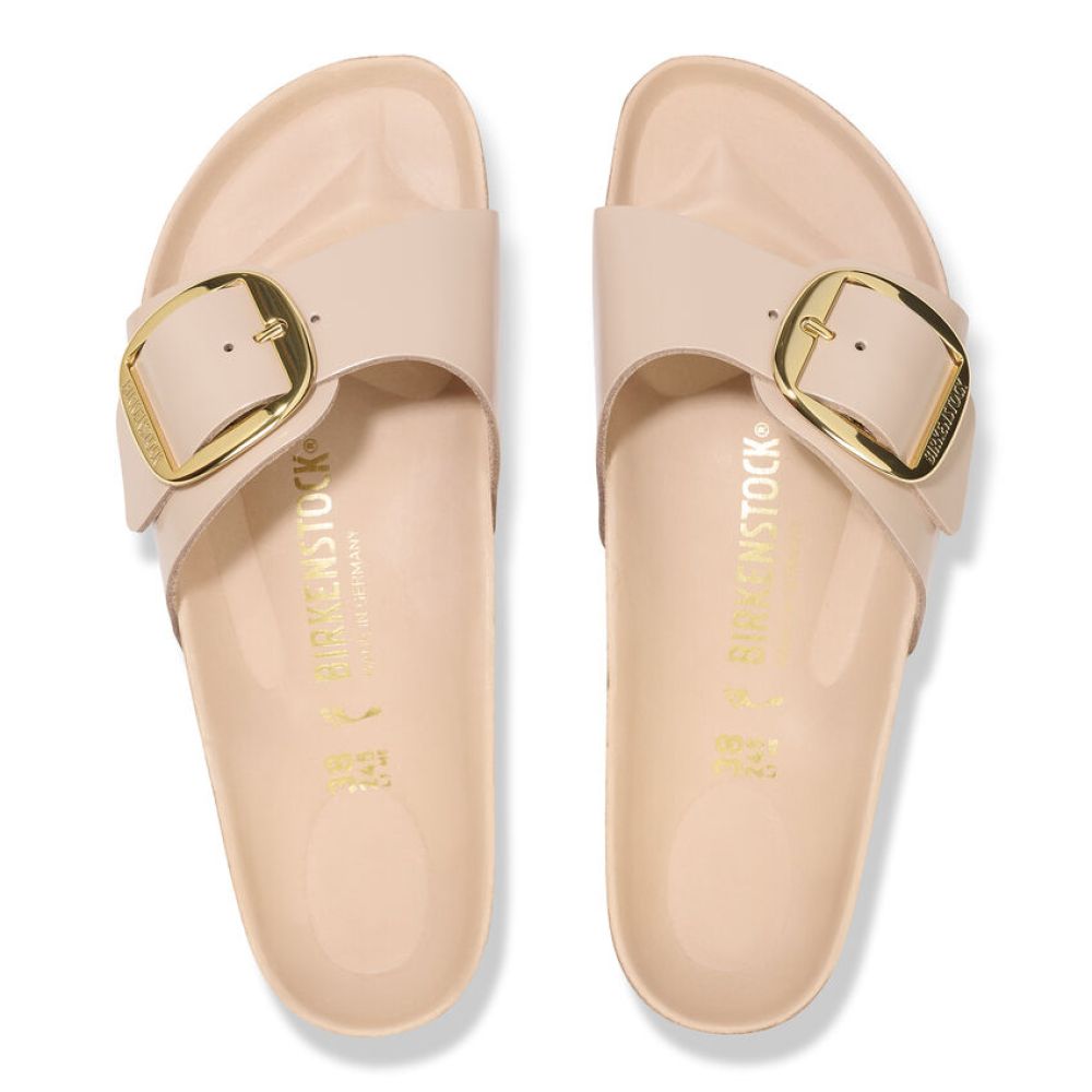 Birkenstock Women's Madrid Big Buckle Natural Leather Patent in New Beige (Narrow WIdth)