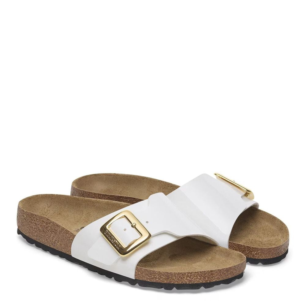 Birkenstock Women's Catalina Luxe Buckle Birko-Flor in Patent White (Narrow Width)