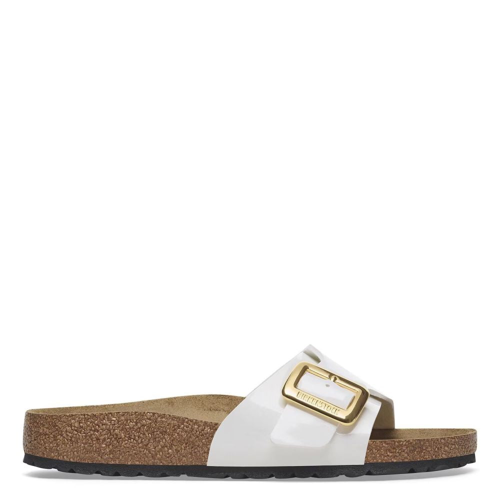 Birkenstock Women's Catalina Luxe Buckle Birko-Flor in Patent White (Narrow Width)