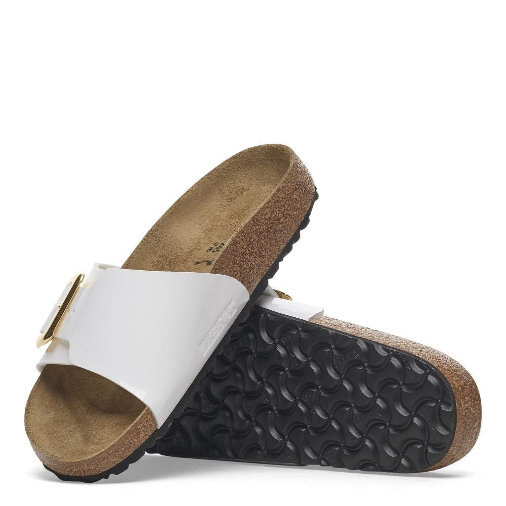 Birkenstock Women's Catalina Luxe Buckle Birko-Flor in Patent White (Narrow Width)
