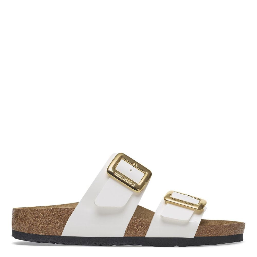 Birkenstock Women's Sydney Luxe Buckle Birko-Flor in Patent White (Narrow Width)
