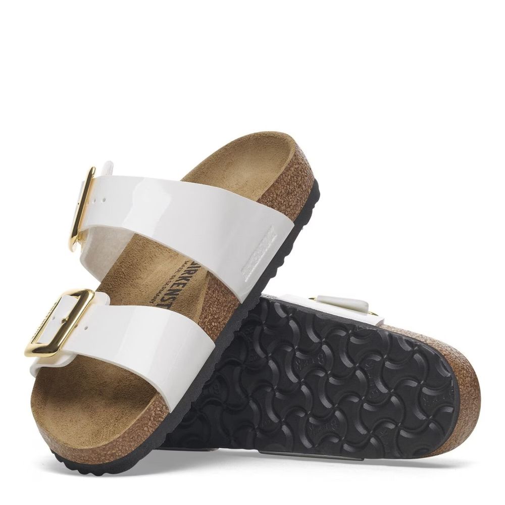 Birkenstock Women's Sydney Luxe Buckle Birko-Flor in Patent White (Narrow Width)