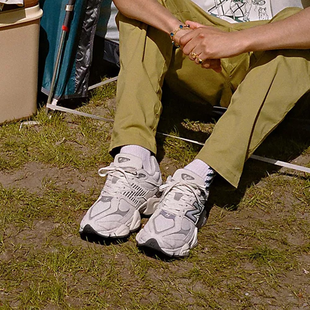 New Balance 9060 in Sea Salt with Concrete and Silver Metallic - Getoutside Shoes