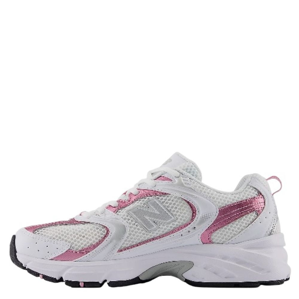 New Balance 530 in White with Pink Sugar and Silver Metallic