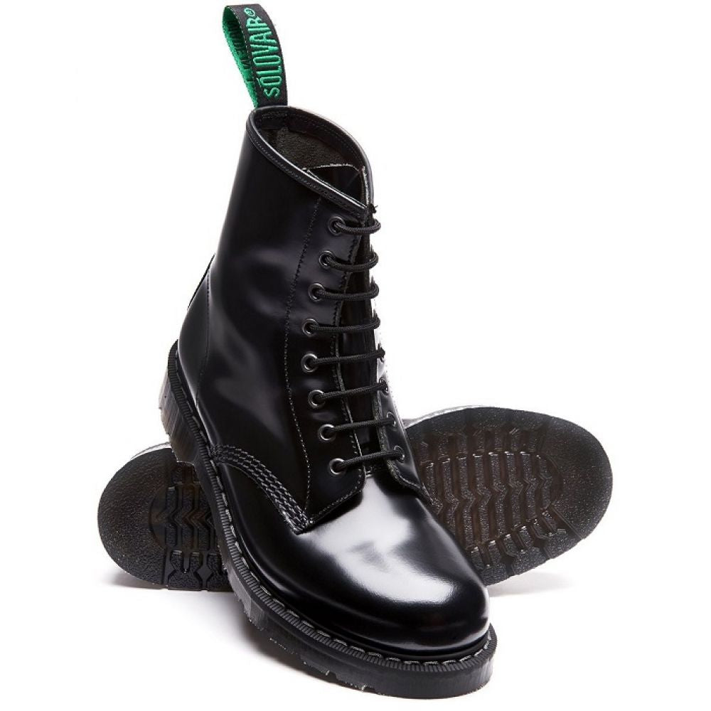Solovair 8 Eye Derby Boot in Black Hi-Shine