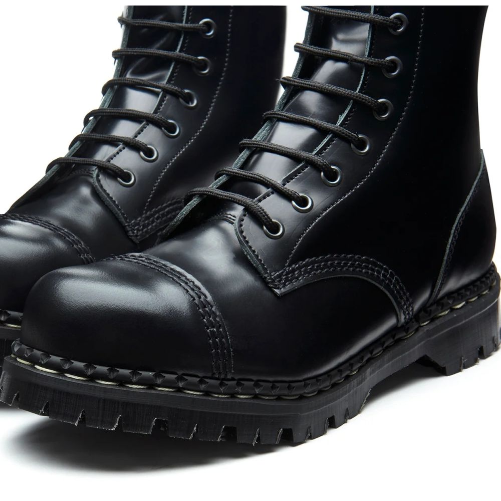 Solovair 10 Eye Steel Toe Capped Derby Boot in Black Hi-Shine - Getoutside Shoes