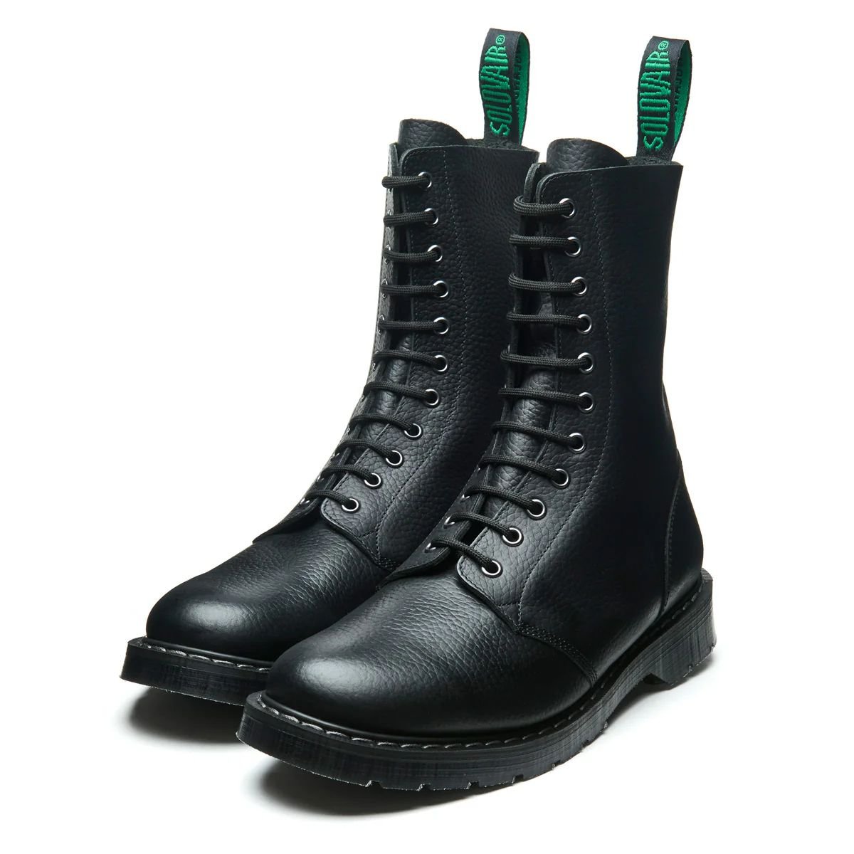 Solovair 11 Eye Astronaut Boot in Black Greasy Grain - Getoutside Shoes