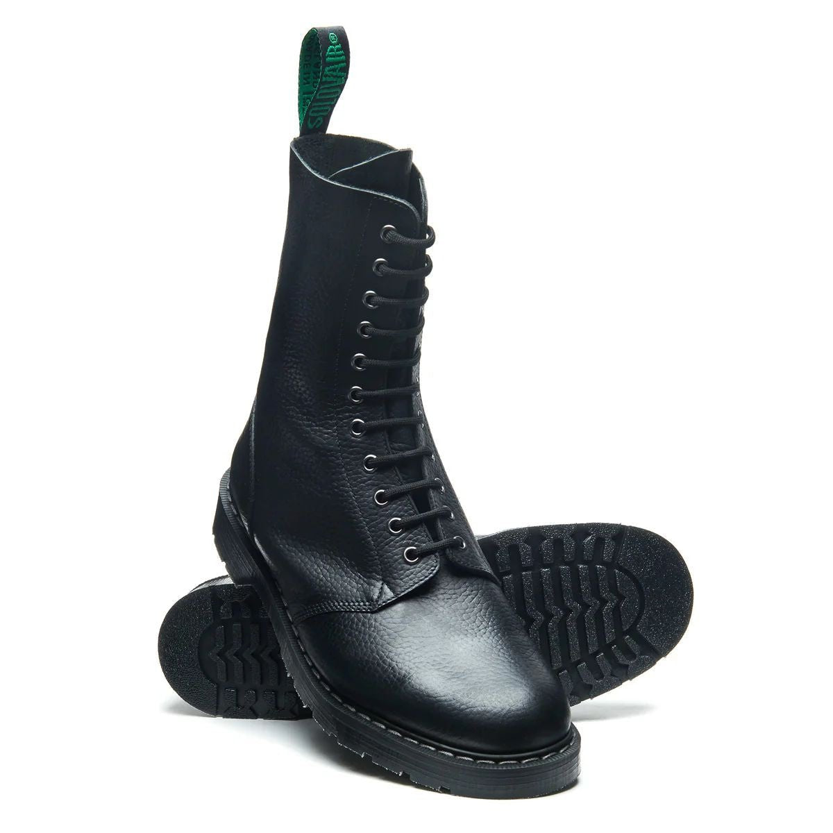 Solovair 11 Eye Astronaut Boot in Black Greasy Grain - Getoutside Shoes