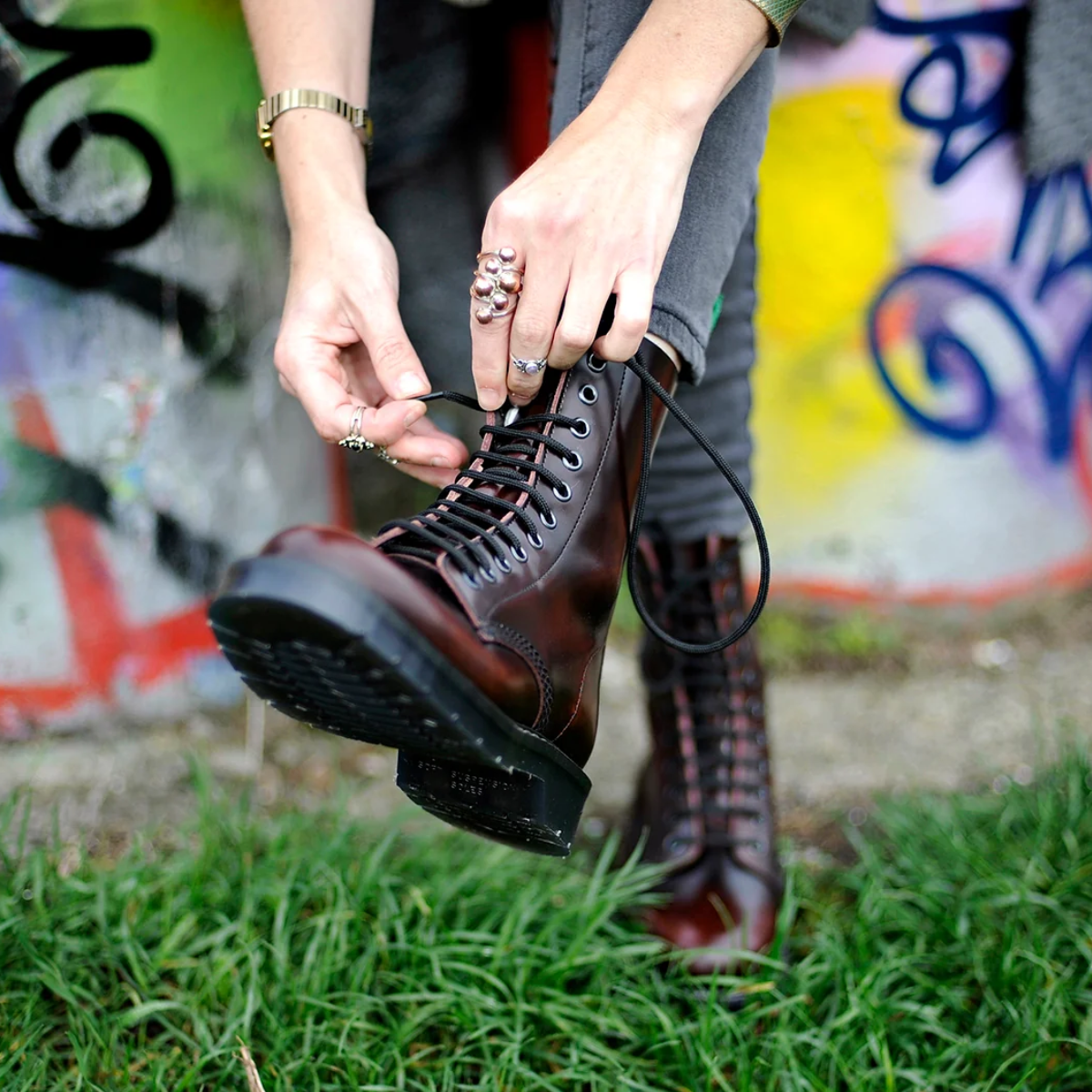 Solovair 11 Eye Derby Boot in Burgundy Rub-off - Getoutside Shoes