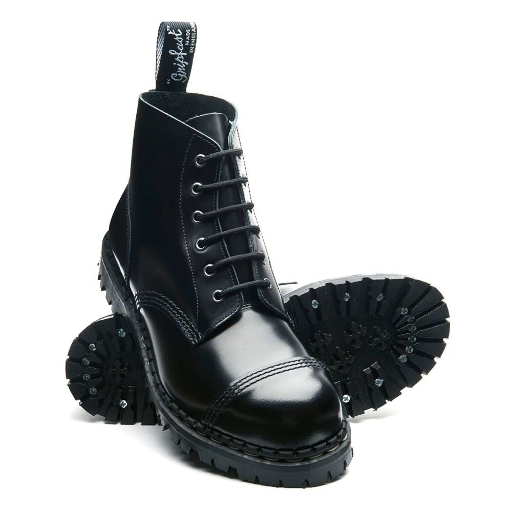 Solovair 6 Eye Steel Toe Capped Derby Boot in Black Hi-Shine - Getoutside Shoes