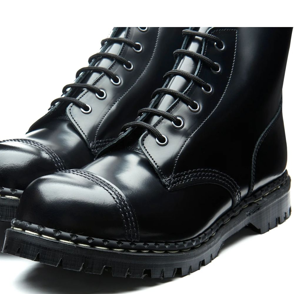 Solovair 6 Eye Steel Toe Capped Derby Boot in Black Hi-Shine - Getoutside Shoes