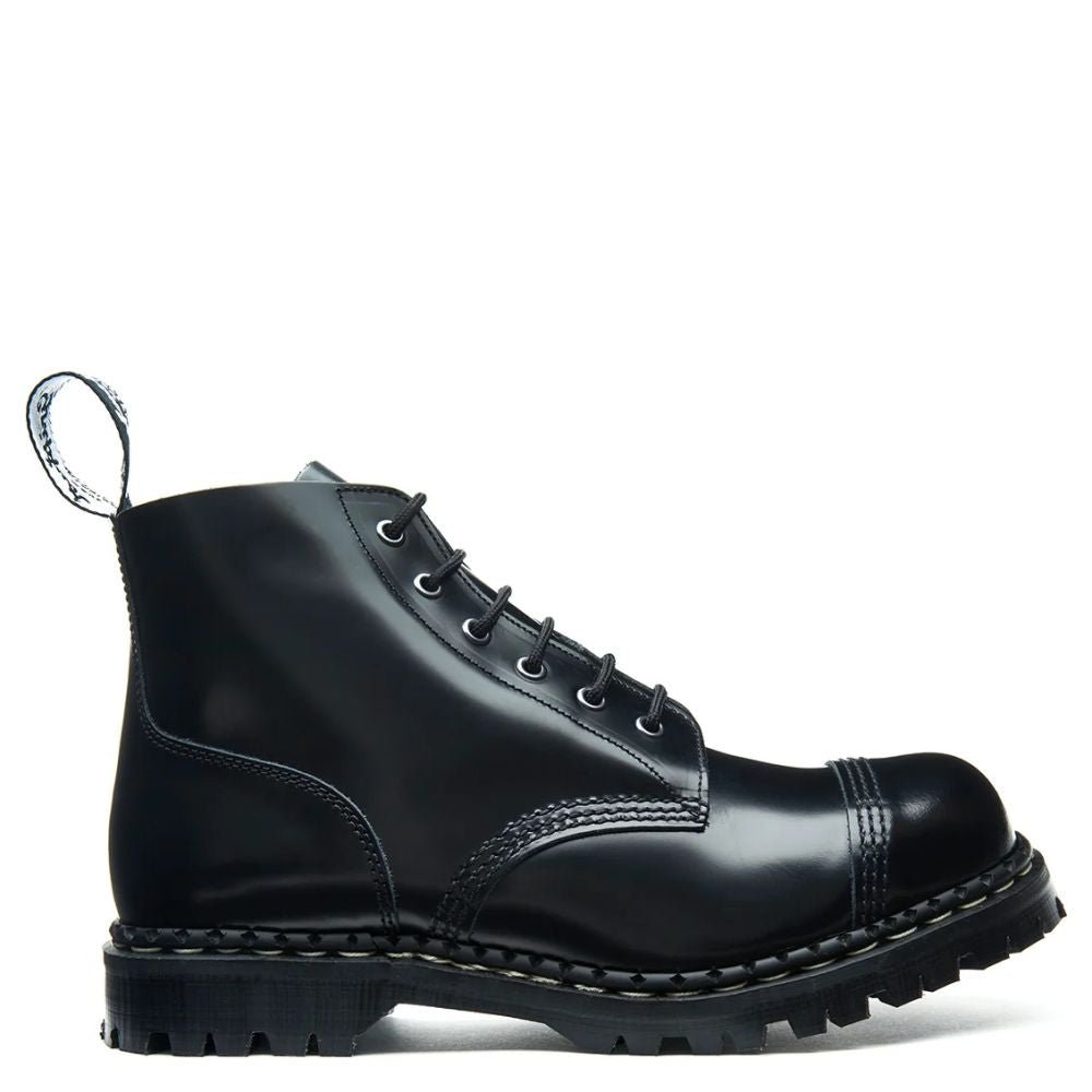 Solovair 6 Eye Steel Toe Capped Derby Boot in Black Hi-Shine - Getoutside Shoes