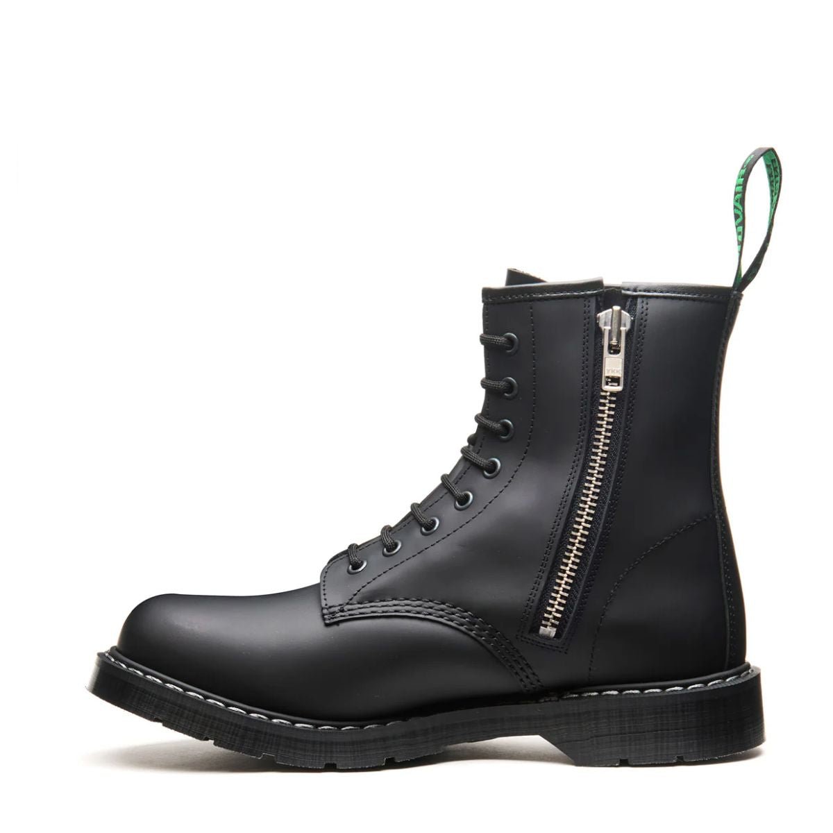 Solovair 8 Eye Zip Derby Boot in Black Greasy - Getoutside Shoes