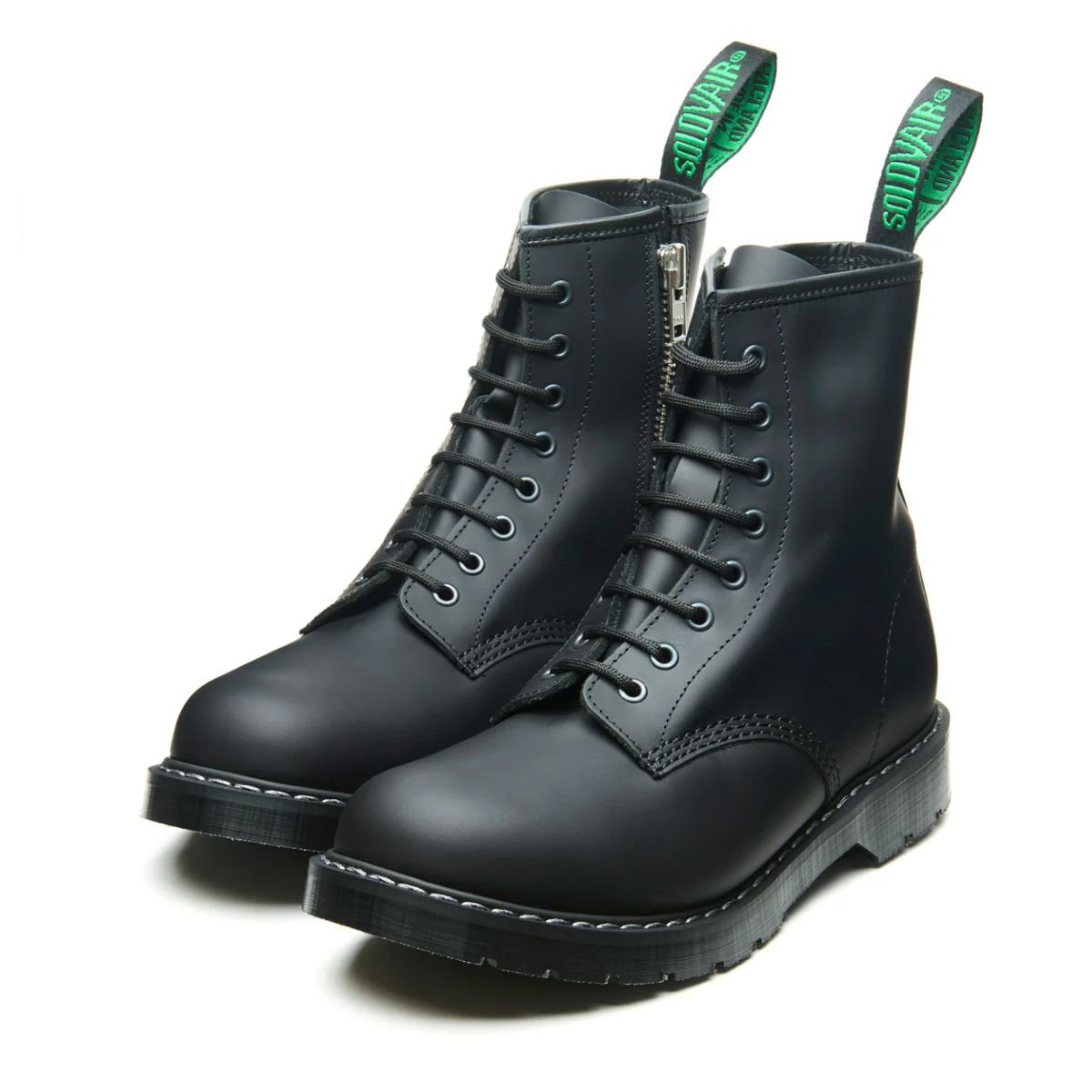 Solovair 8 Eye Zip Derby Boot in Black Greasy - Getoutside Shoes
