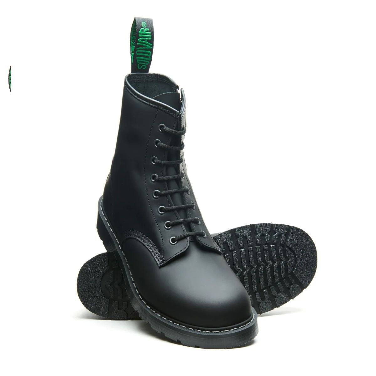 Solovair 8 Eye Zip Derby Boot in Black Greasy - Getoutside Shoes