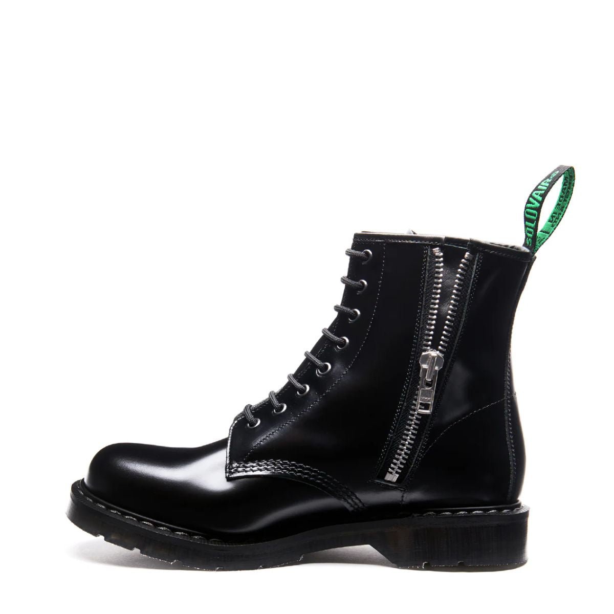Solovair 8 Eye Zip Derby Boot in Black Hi - Shine - Getoutside Shoes