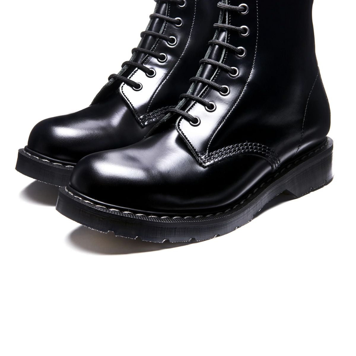 Solovair 8 Eye Zip Derby Boot in Black Hi - Shine - Getoutside Shoes