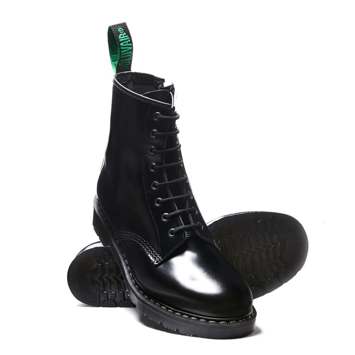 Solovair 8 Eye Zip Derby Boot in Black Hi - Shine - Getoutside Shoes