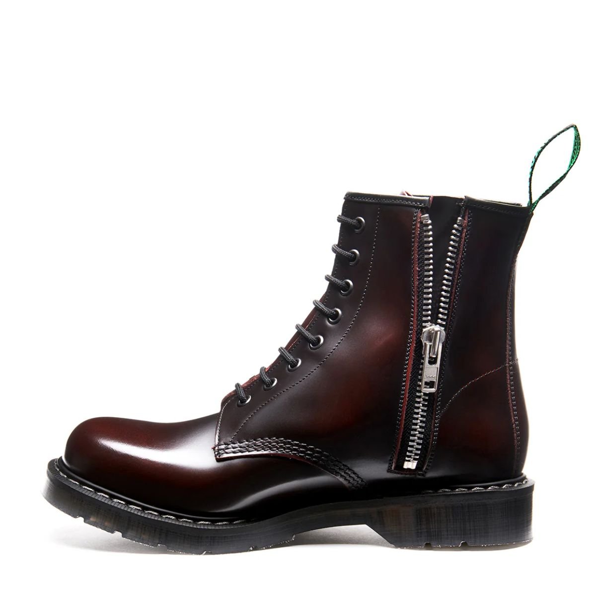 Solovair 8 Eye Zip Derby Boot in Burgundy Rub - Off - Getoutside Shoes