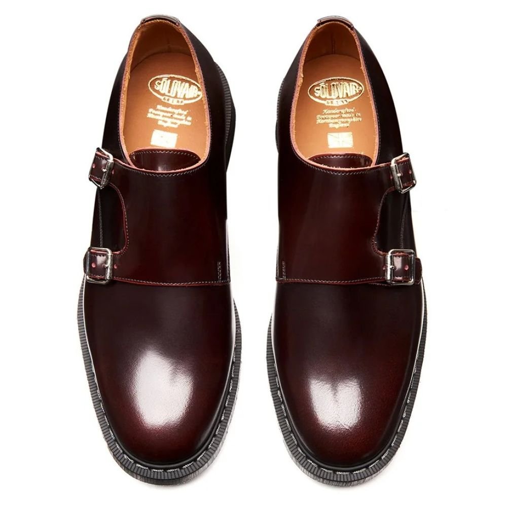 Solovair Double Buckle Monk in Burgundy Rub - Off - Getoutside Shoes