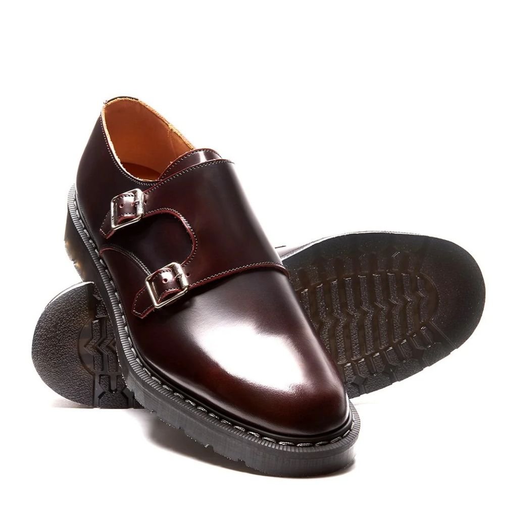 Solovair Double Buckle Monk in Burgundy Rub - Off - Getoutside Shoes