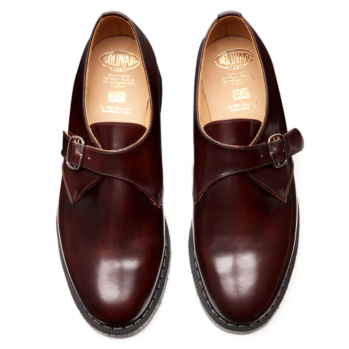 Solovair Single Buckle Monk Shoe in Burgundy Rub-Off - Getoutside Shoes