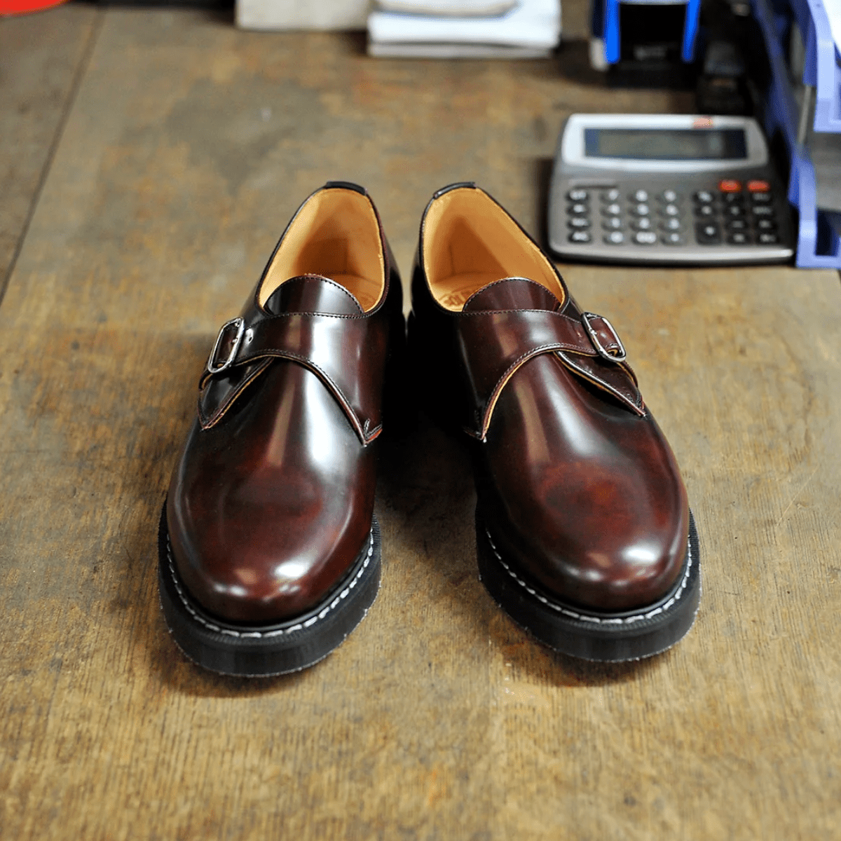 Solovair Single Buckle Monk Shoe in Burgundy Rub-Off - Getoutside Shoes